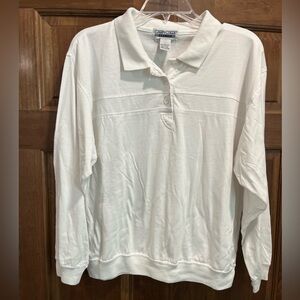 Cabin Creek Women’s White Petite Collared Button Polo Shirt, Size Petite Large
